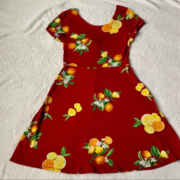 Forever 21 red lemon short sleeve skater dress S - Picture 6 of 7